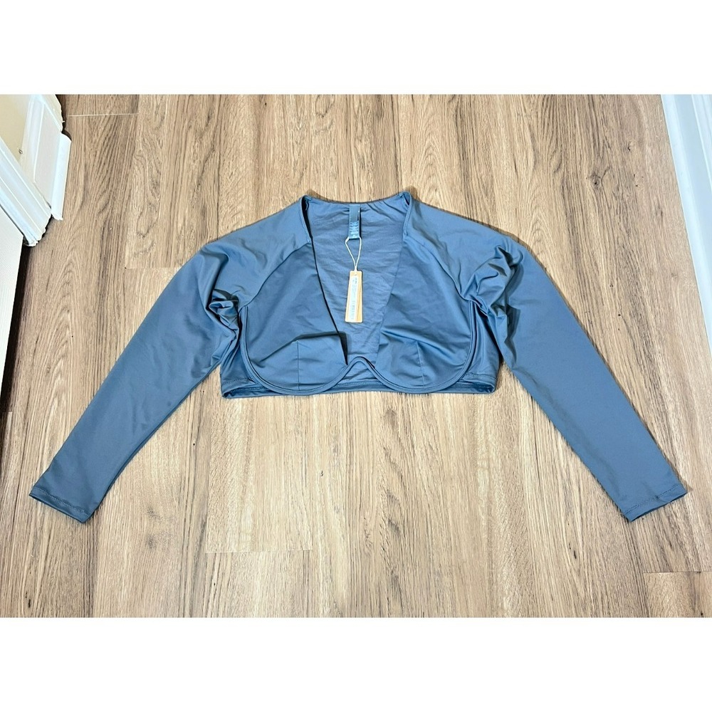 Skims Swim Long Sleeve Underwire Top 2X Gunmetal Cropped